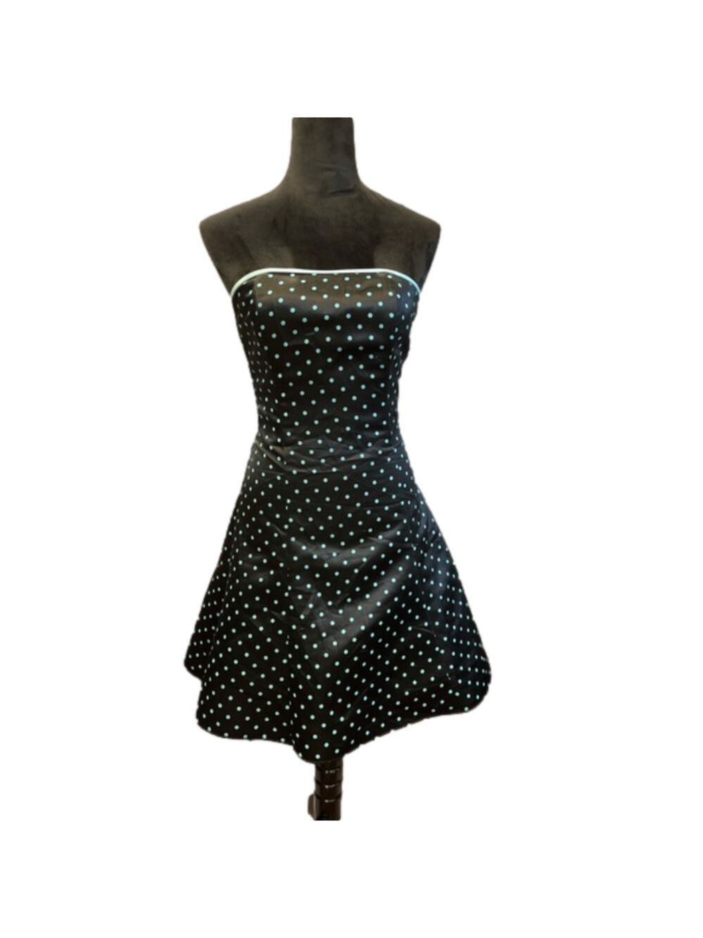 Jessica McClintock for Gunne Sax black & blue polka dot formal dress sz 5/6 EUC